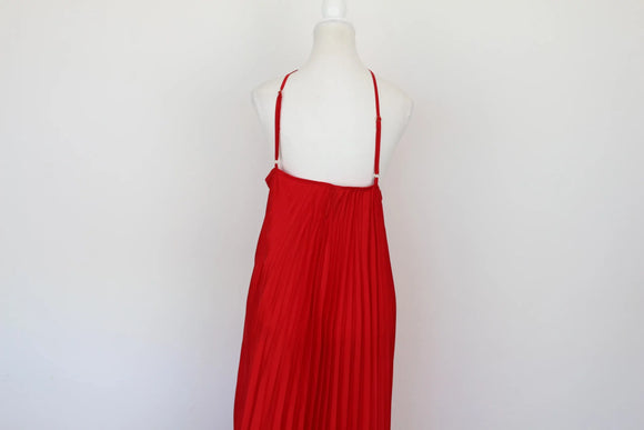 Red strap pleated halterneck maxi dress - XL