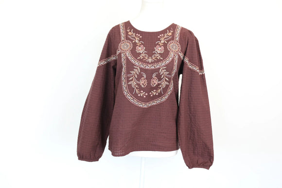 Paramount brown long-sleeved embroided shirt - S