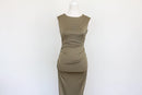 Arlow green sleeveless form-fitting ruched backless maxi dress - S-1