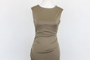 Arlow green sleeveless form-fitting ruched backless maxi dress - S-3