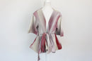 Pink/red/grey short-sleeved blouse with deep V-neck - M-1