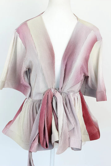 Pink Red Grey Short-Sleeved Deep V-Neck Blouse – M - 0