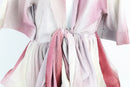 Pink/red/grey short-sleeved blouse with deep V-neck - M-3