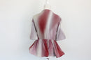 Pink/red/grey short-sleeved blouse with deep V-neck - M-5