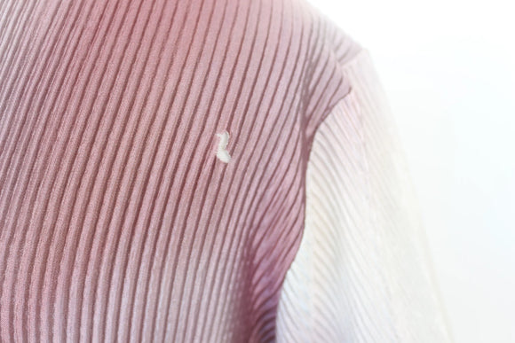 Pink/red/grey short-sleeved blouse with deep V-neck - M
