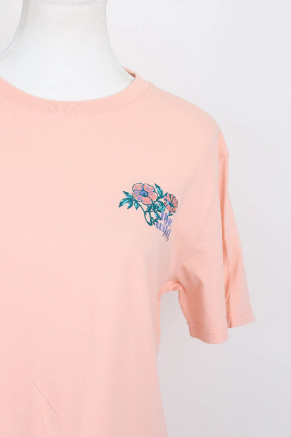 K-Way pink t-shirt with flower print over left chest - S