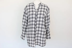 Paramount white/black linen-style checkered long-sleeved shirt - L