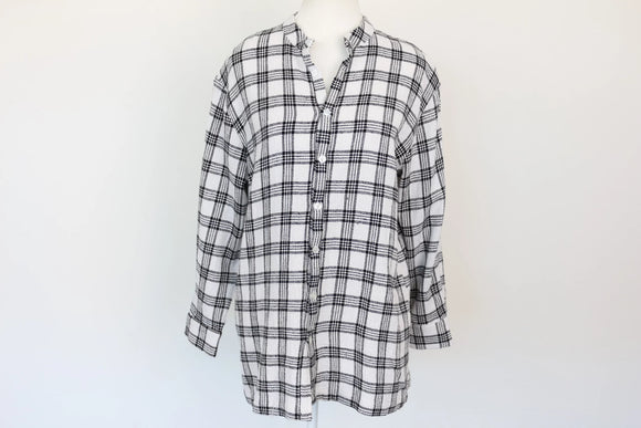 Paramount white/black linen-style checkered long-sleeved shirt - L