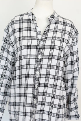 Paramount white/black linen-style checkered long-sleeved shirt - L - 0