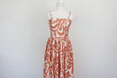 Orange and white patterned corset-style A-line strap maxi dress - M-1
