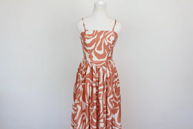 Orange and white patterned corset-style A-line strap maxi dress - M