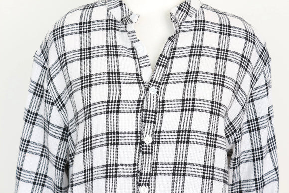 Paramount white/black linen-style checkered long-sleeved shirt - L