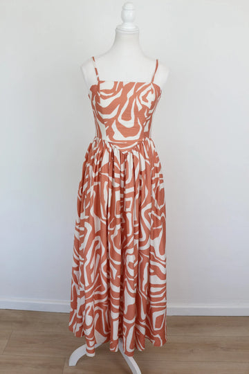 Orange & White Corset Bodice Strappy Maxi Dress – Size M | Brand new - 0