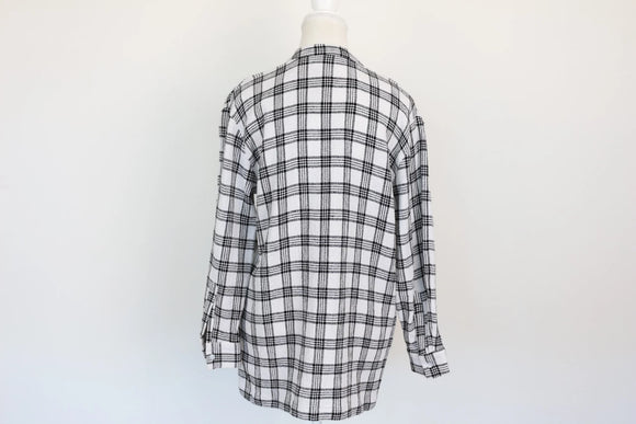 Paramount white/black linen-style checkered long-sleeved shirt - L