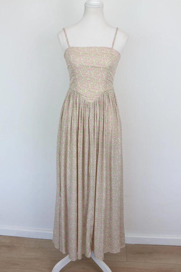 Arlow pink and green floral print A-line strap maxi dress - S