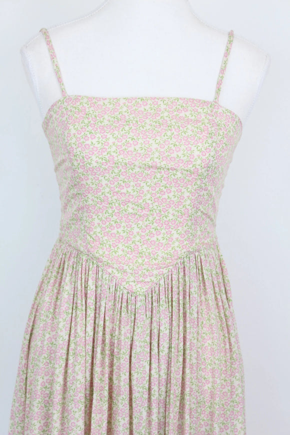 Arlow pink and green floral print A-line strap maxi dress - S