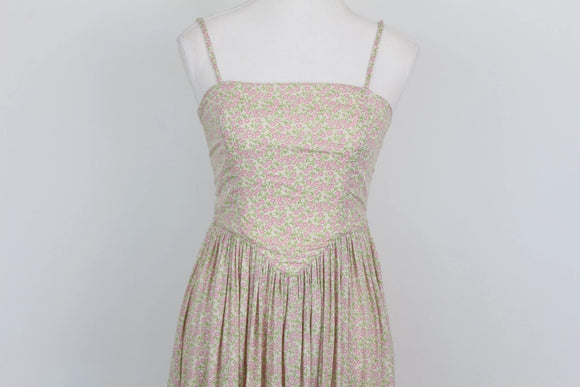 Arlow pink and green floral print A-line strap maxi dress - S