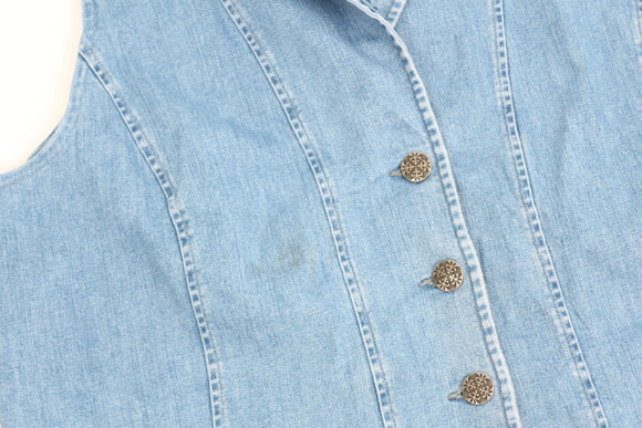 Medium blue denim waistcoat with embroided details - XL