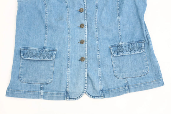 Medium blue denim waistcoat with embroided details - XL