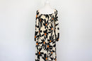 Cream long-sleeved A-line maxi dress with black/orange print - M-1