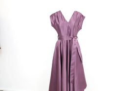 Purple satin evening gown