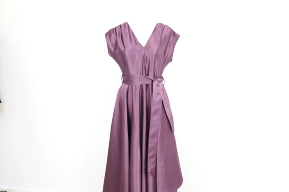 Purple satin evening gown