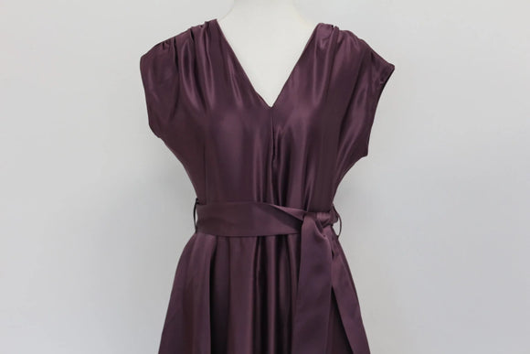 Purple satin evening gown