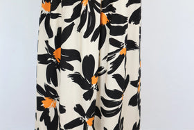 Cream long-sleeved A-line maxi dress with black/orange print - M - 0