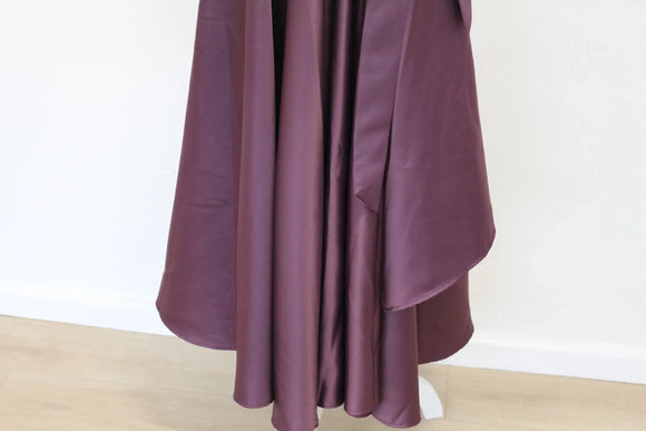 Purple satin evening gown