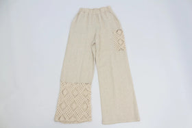 Stone-patterned light-weight cotton pants with embroidery - S