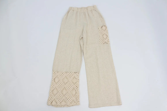 Stone-patterned light-weight cotton pants with embroidery - S