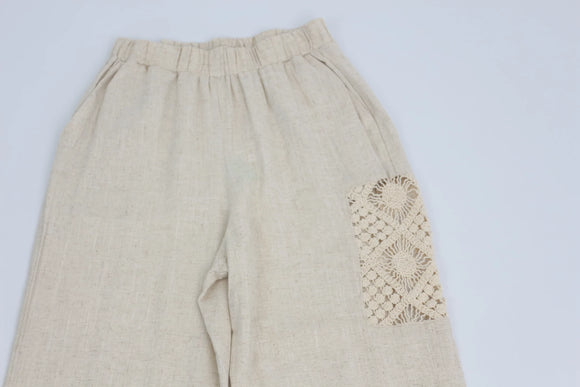 Stone-patterned light-weight cotton pants with embroidery - S