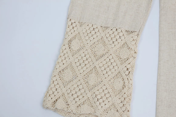 Stone-patterned light-weight cotton pants with embroidery - S