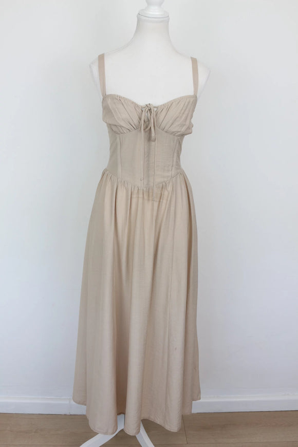 Arlow stone-coloured strap maxi dress with corset and zip - S