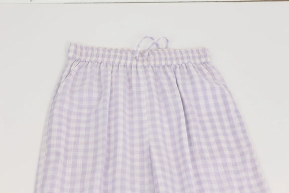 Purple checkered pants with elastic and drawstring - S