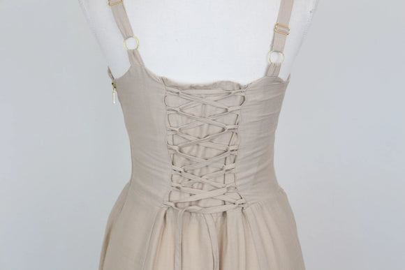 Arlow stone-coloured strap maxi dress with corset and zip - S
