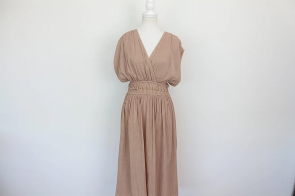 Paramount beige A-line sleeveless dress with elastic waistband - M