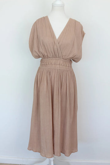 Beige Sleeveless A-Line Dress with Elastic Waist – Size M | Brand new - 0