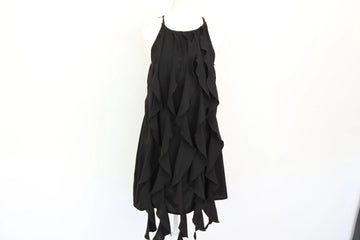 Black Frilled Strappy A-Line Midi Dress – Size L | Brand new