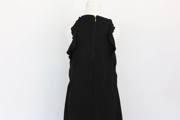 Black A-line strap midi dress with vertical frills - L