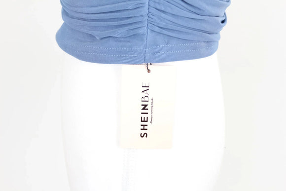 Shein blue boatneck mesh cropped top - M