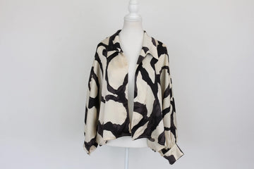 Black & Cream Patterned Long-Sleeve Blouse – Size M | Brand new