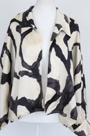 Black and cream patterned long-sleeved blouse - M-3