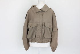Grey polyester cropped jacket with large breast pockets - M