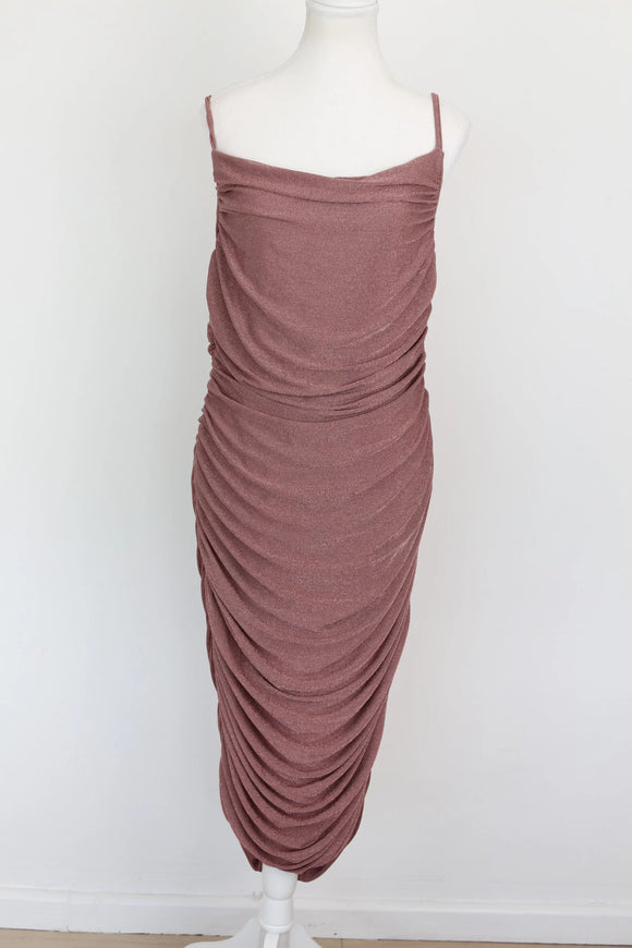Pale purple ruched form-fitting midi dress - XL