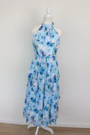 Blue floral print halterneck tiered maxi dress - S-2