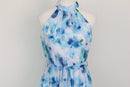 Blue floral print halterneck tiered maxi dress - S-3