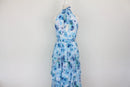 Blue floral print halterneck tiered maxi dress - S-6