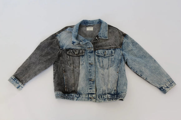 Light blue and light grey denim jacket with elastic waistband - M