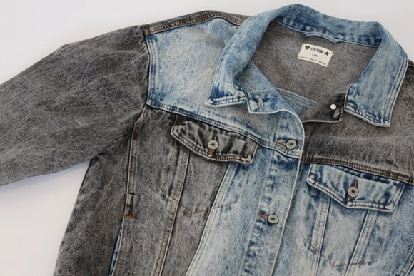 Light blue and light grey denim jacket with elastic waistband - M
